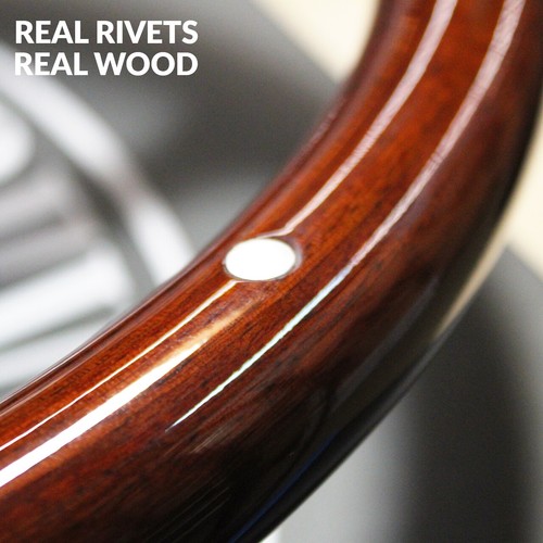 380mm Chrome Dark Steering Wheel Real Wood Riveted Grip (15") - FACTORY SECOND - Picture 7 of 7