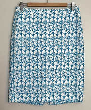 Talbots Linen Pencil Skirt Size 4 Embroidered Eyelet Blue White Lined Split Back