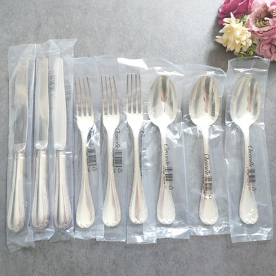 Christofle Rubans Table Knife Fork Spoon 9pcs Silverplate Flatware Brand New