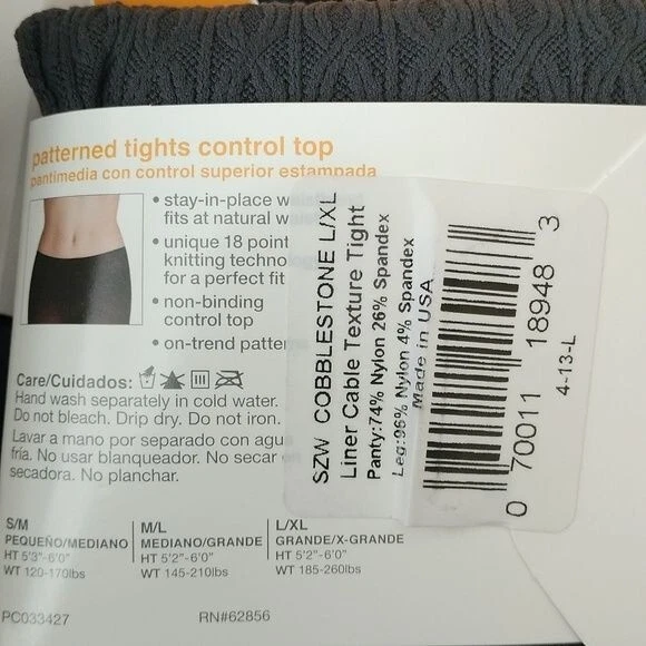 Medias No Nonsense Fashion estampadas control forro superior textura de cable, L/XL 5pr Foto 3 de 4