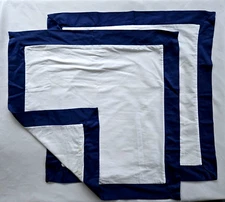 CHAPS Ralph Lauren Euro Pillow Shams Covers Navy Blue Wide band 100% Cotton