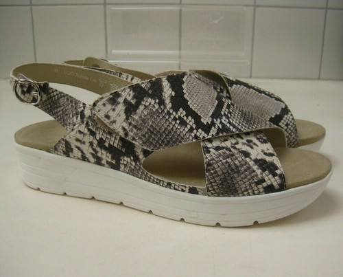 SOLIDUS PLATFORM SANDALS 8 wedge mules grey moc croc snake print leather sturdy