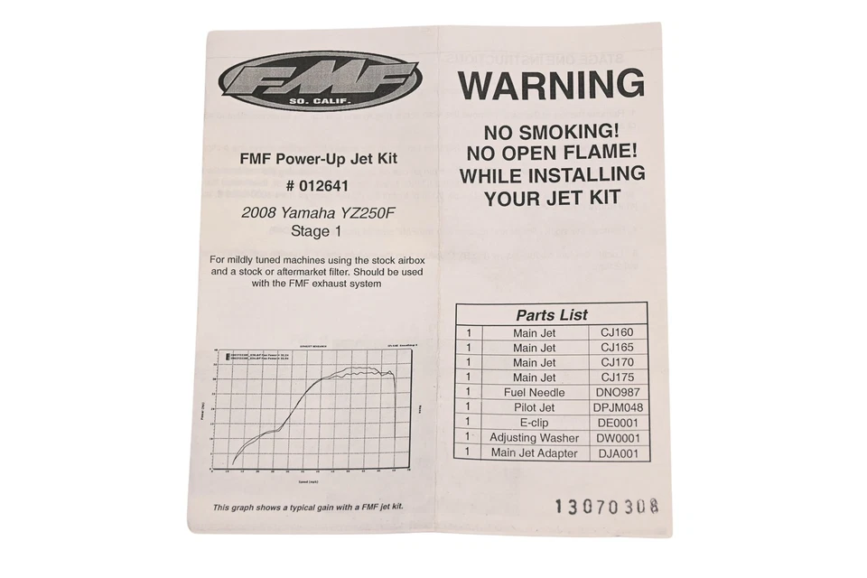 Kit Power-Up Jet FMF 012641, 274373 2008 Yamaha YZ250F Stage 1 novo na caixa - Imagem 3 de 3