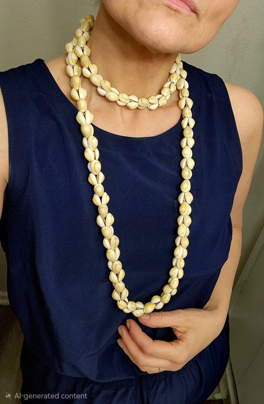 Handmade Hawaiian Double Strand Shell Necklace Lei White