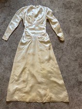 Vintage 1930s 40s Liquid Satin Wedding Dress Gown Snap Cuffs Side Zip XS S As Is