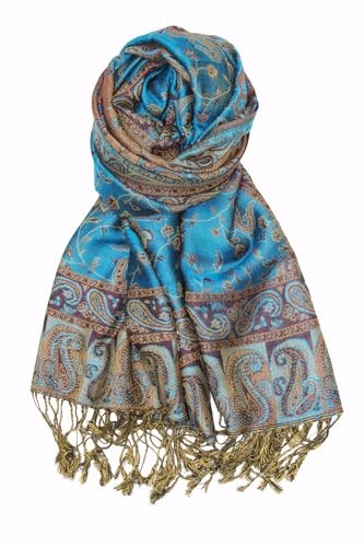  Reversible Paisley Pashmina Rave Scarf – Exotic Indian Shawls and Wraps Teal