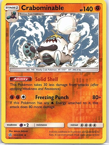 Crabominable 122/236 Rare Cosmic Eclipse Pokemon Reverse Holo Lightly Played