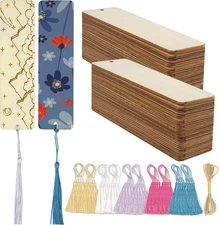 Wood Bookmarks Blank DIY Wooden Bookmark Craft Bulk 50 PCS Unfinished Wood Tags