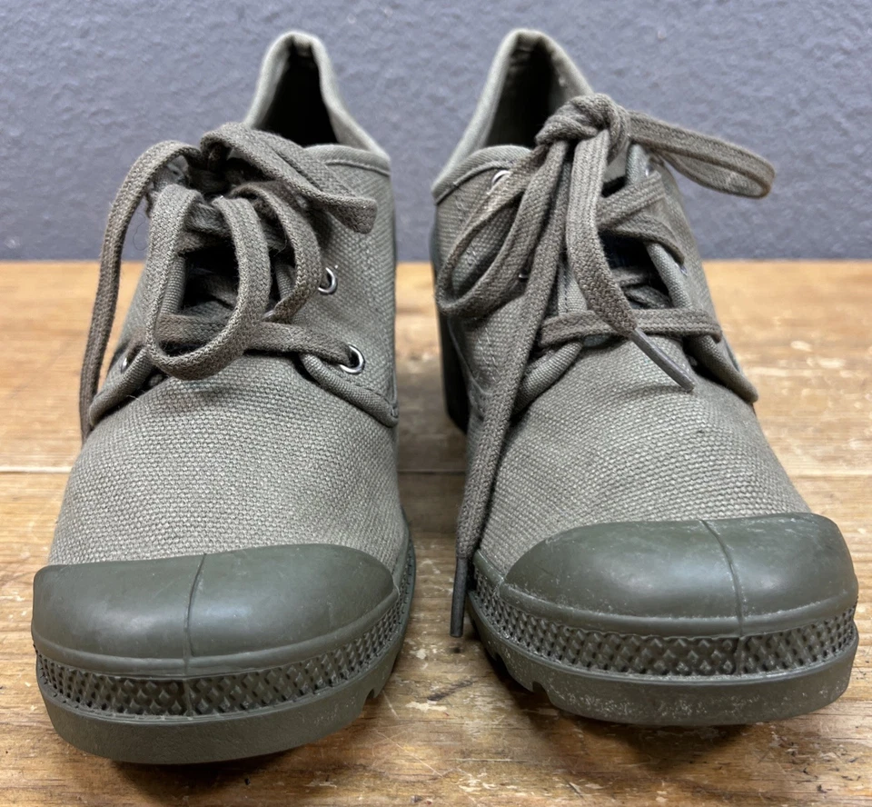 Palladium Pampa Oxford EE. UU. Raro Talla 9 Tacón Alto Lona Verde Foto 4 de 4