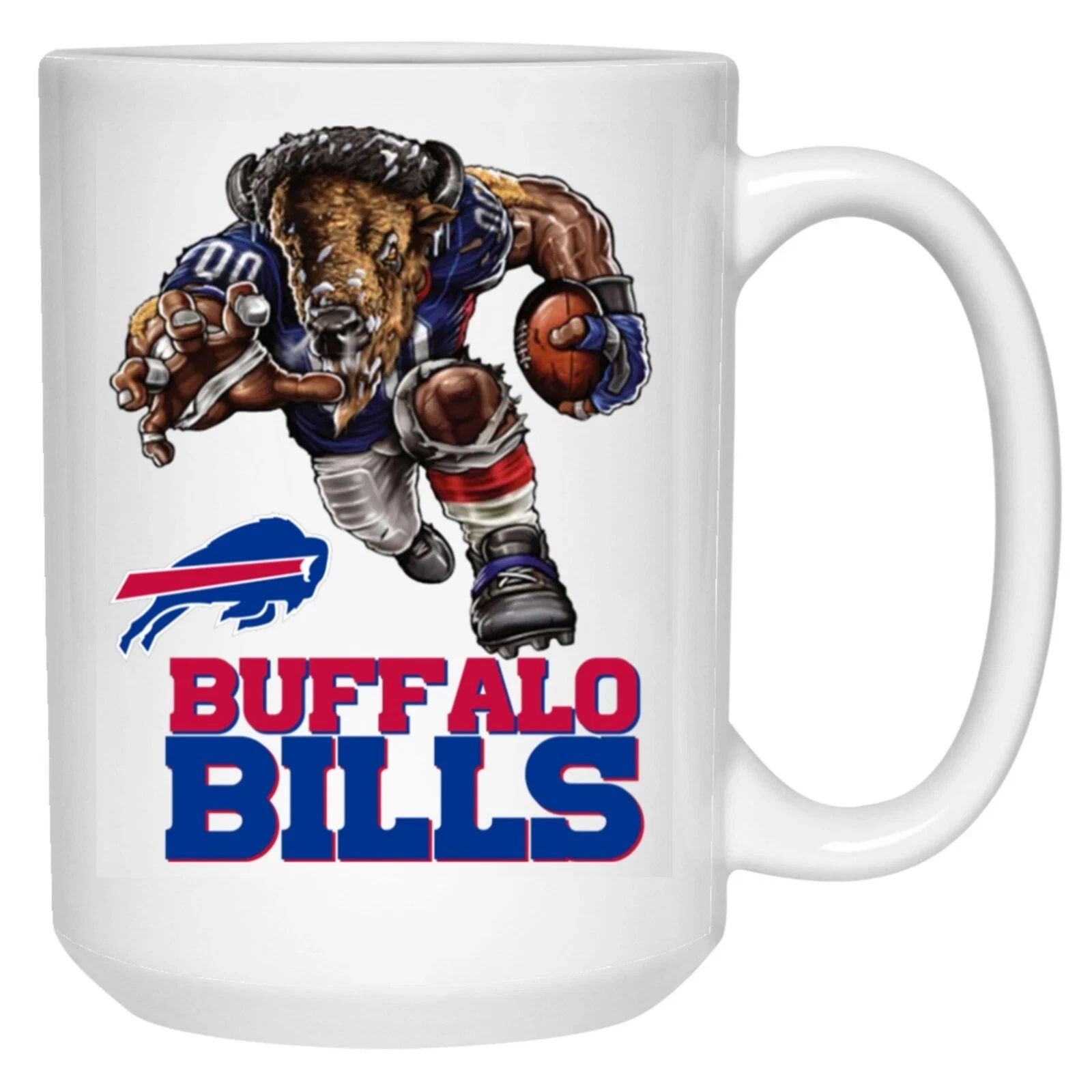 Buffalo Bills Player Mascot Logo Wordmark White 15 oz Ceramic Coffee Mug Cup