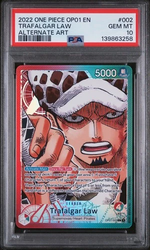 2022 ONE PIECE OP01-ROMANCE DAWN ALTERNATE ART #002 TRAFALGAR LAW PSA 10