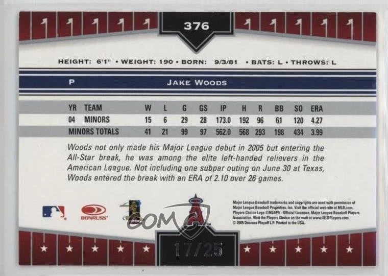 2005 Donruss Champions Green Impressions /25 Jake Woods #376 - Image 2 of 2