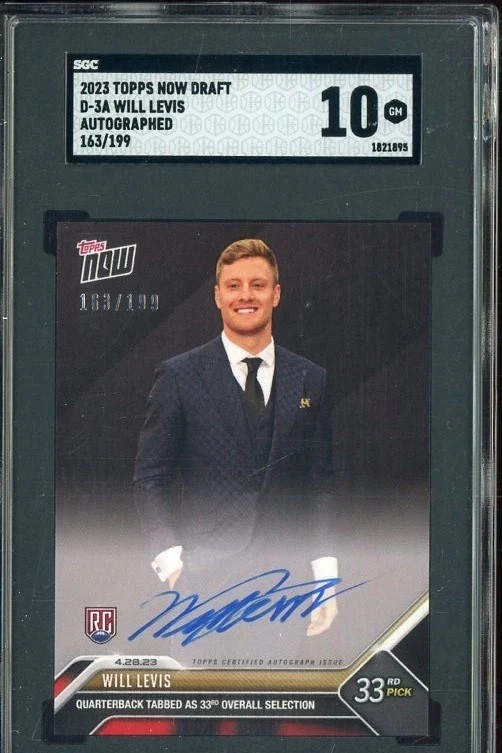 2023 Topps Now Draft Will Levis RC Rookie AUTO #163/199 SGC 10 GEM MINT