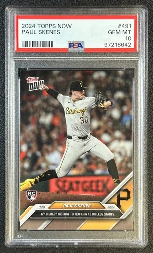 PAUL SKENES PSA 10 2024 TOPPS NOW #491 100 K'S ROOKIE RC PIRATES 8642