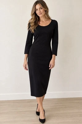 The Row Women's Black Scoop Neck 3/4 Sleeve Sheath Dress Size M USA