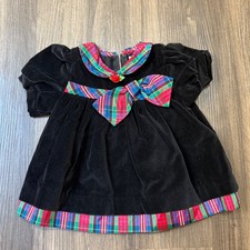 Vintage Baby Velvet  Plaid Taffeta Holiday Dress 3-6 Months MADE IN USA