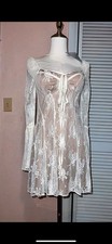 Vtg Brandywine Dress Womens Small Ivory Gauzy Lace Sheer Bow Coquette Feminine