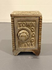 Antigua caja fuerte de hierro fundido Mudd Mfg Co hecha por A.C. Williams y Hubley “Town Bank”