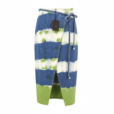 Alanui Magic Journey Damen L Wickelrock Blau Grün Batik Baumwolle Denim