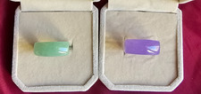 Lavender Green Translucent Jade / Jadeite Saddle Ring Set Pair Size 5