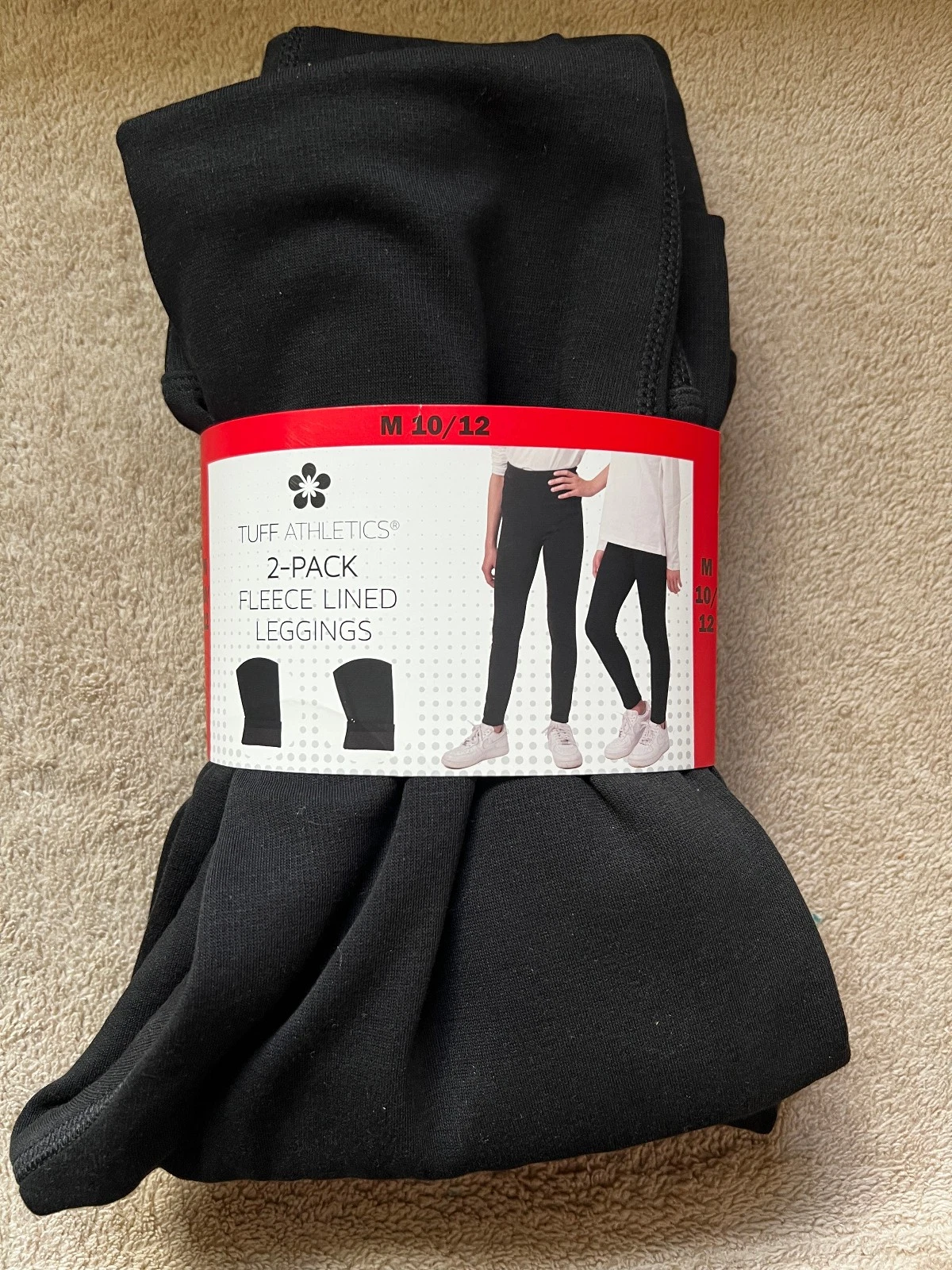 2 Tuff Athletics Fleece Lined Leggings Girl's Med (10/12} Black Soft