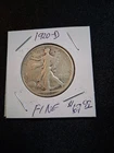 1920-D Walking Liberty 90 % Silver. Key Date. Fine Condition. Free Ship