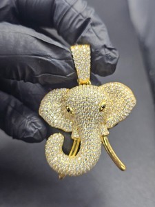Authentic 4.50Ct Round Cut Moissanite Elephant Animal Pendant Charm 14K Yellow Gold Plated