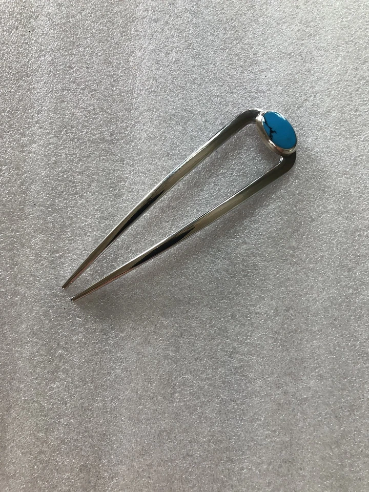 Vintage Jewelry Sterling 925 & BISBEE Turquoise on 4 1/2” French U Hairpin - Image 2 of 4