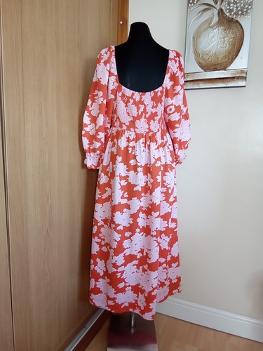 New Look Orange/mix Floral Fit & Flare Summer Dress Size Uk 18 - Picture 3 of 7