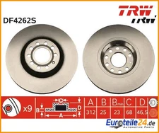 2pcs Brake Disc TRW DF4262S for Audi A4 Avant A4 A6 VW
