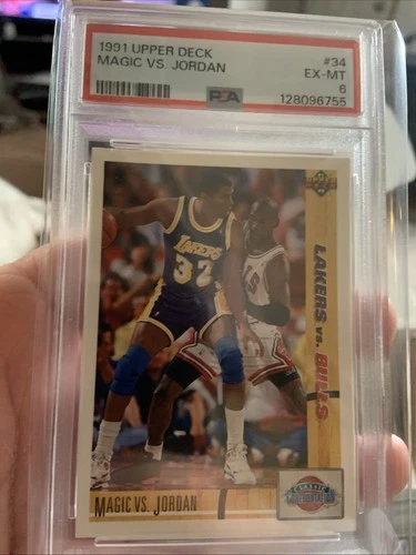 1991 Upper Deck #34 Magic Johnson Vs Michael Jordan PSA 6 LEGENDS ICONIC CARD🔥