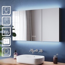 Large Bathroom Mirror Cabinet with 3 LED Lights Demister Shaver Socket 1000x600