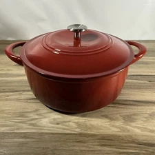 Tramontina 7 Quart Red Enamel Cast Iron Dutch Oven w/Lid Round Stock Sauce Pot