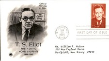 US FDC First Day Cover 1985 T.S. Eliot Poet Critic Nobel Laureate