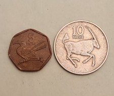 2x Botswana coin,  5 Thebe 1998  &  10 Thebe 1980