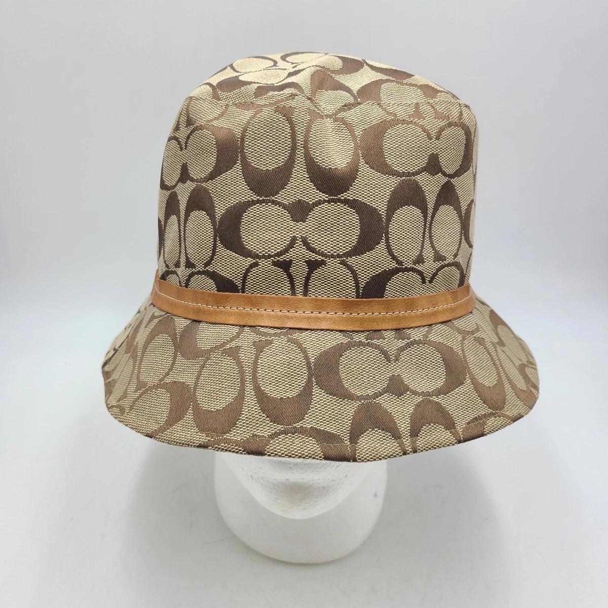 COACH Vintage Bucket Hat Leather Trim Cotton Blend Fisherman Cap P/S Tan Beige Coach Women main image 2