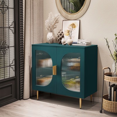 Accent Cabinet with 2 Glass Doors Wood Sideboard Buffet Cabinet with Shelves New
