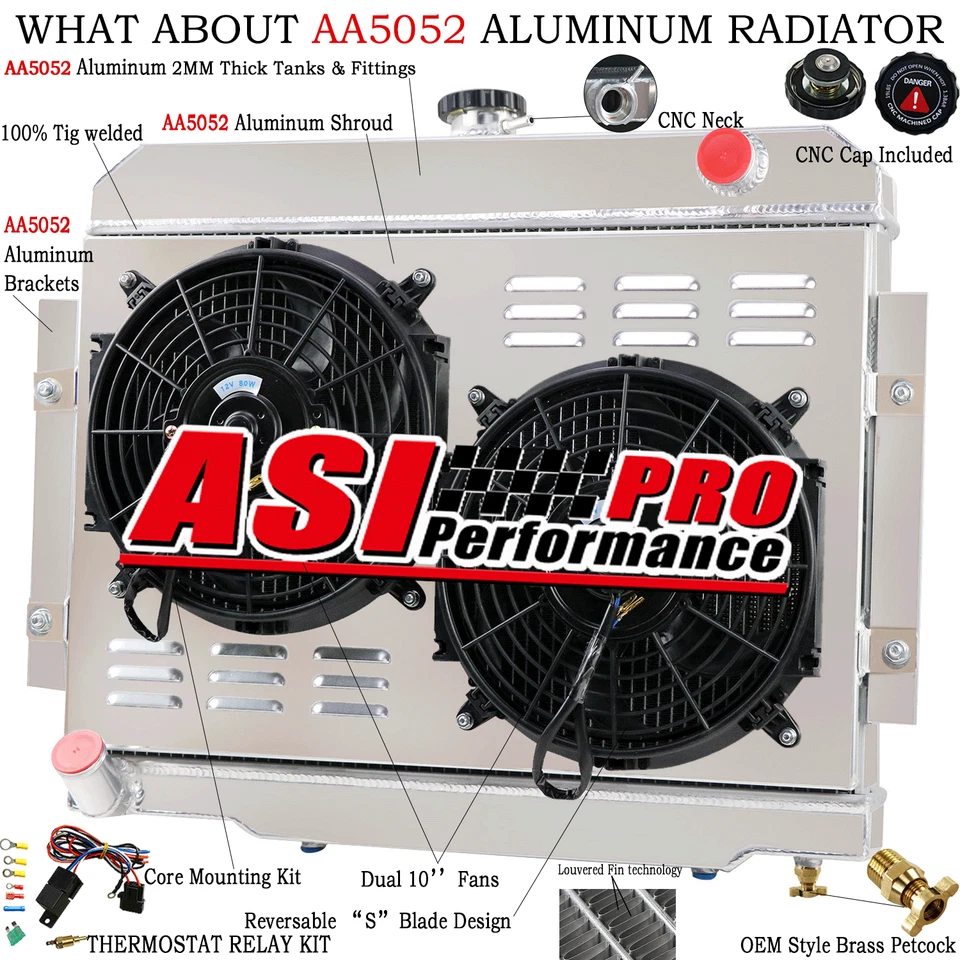 Radiador de 4 filas + ventilador de cubierta + relé para Jeep CJ5 CJ6 CJ7 1976-86 3,8 4,2 L 5,0 L AT/MT Foto 2 de 4