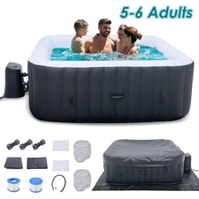 ABORON 6 Person Blow Up Hot Tub Outdoor Bathtub and Pool with Massage Jets Black