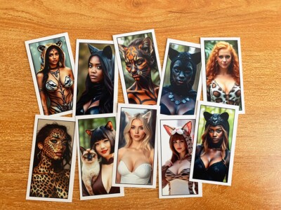 KATZENFRAUEN KARTENSET. SCHÖNE, VOLLBUSIGE, SEXY KATZENMÄDCHEN. FANTASY FOTOS