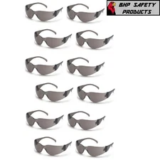 12 PAIR Pack Safety Glasses Protective Grey SMOKE Lens Sunglasses Work Lot Z87