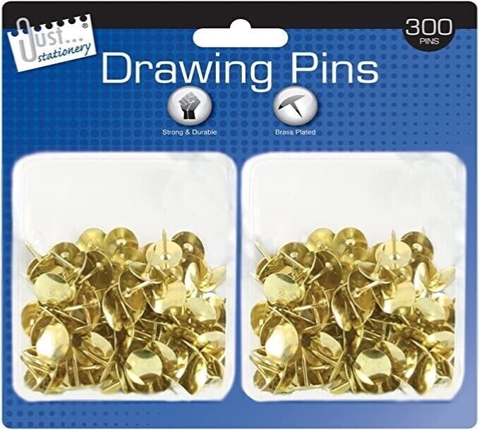 Drawing Pins Gold Domed (Pack of 300) Brass Plated Tallon Just Stationery