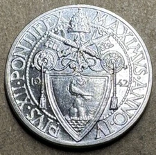 Vatican City - 1942 - 20 Centesimi - Pope Pius XII - WWII Era Low Mintage Coin