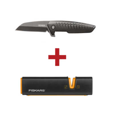 Gerber Taschenklappmesser Razorfish + Fiskars XSharp Axt- und Messerschärfer Set