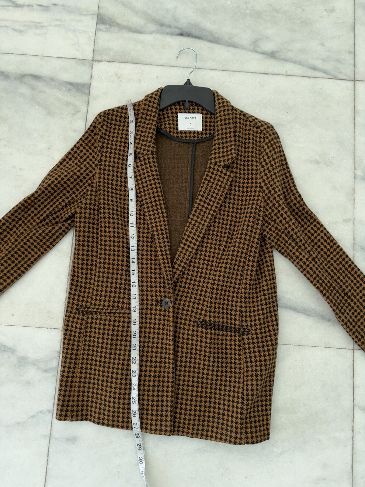 Old Navy Blazer Houndstooth Brown Black One Button Womens S Office Career Casual