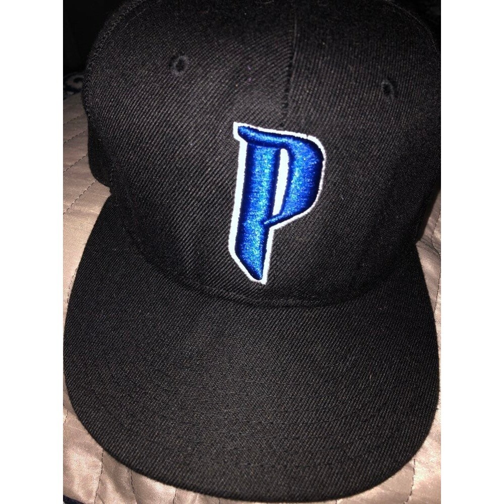 Black structured 5 panel Baseball cap Blue embroi… - image 1