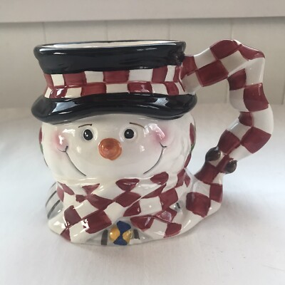 World Bazaars Christmas Snowman with Checkered Scarf Coffee Cocoa Tea Mug