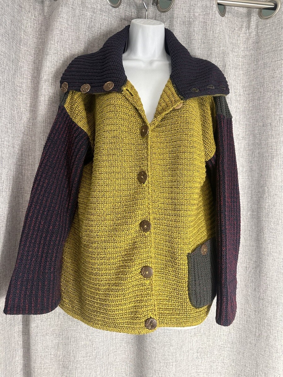 Margaret Winters Mustard Yellow Long Sleeve Cotton Blend Cowl Neck Cardigan  Sz M