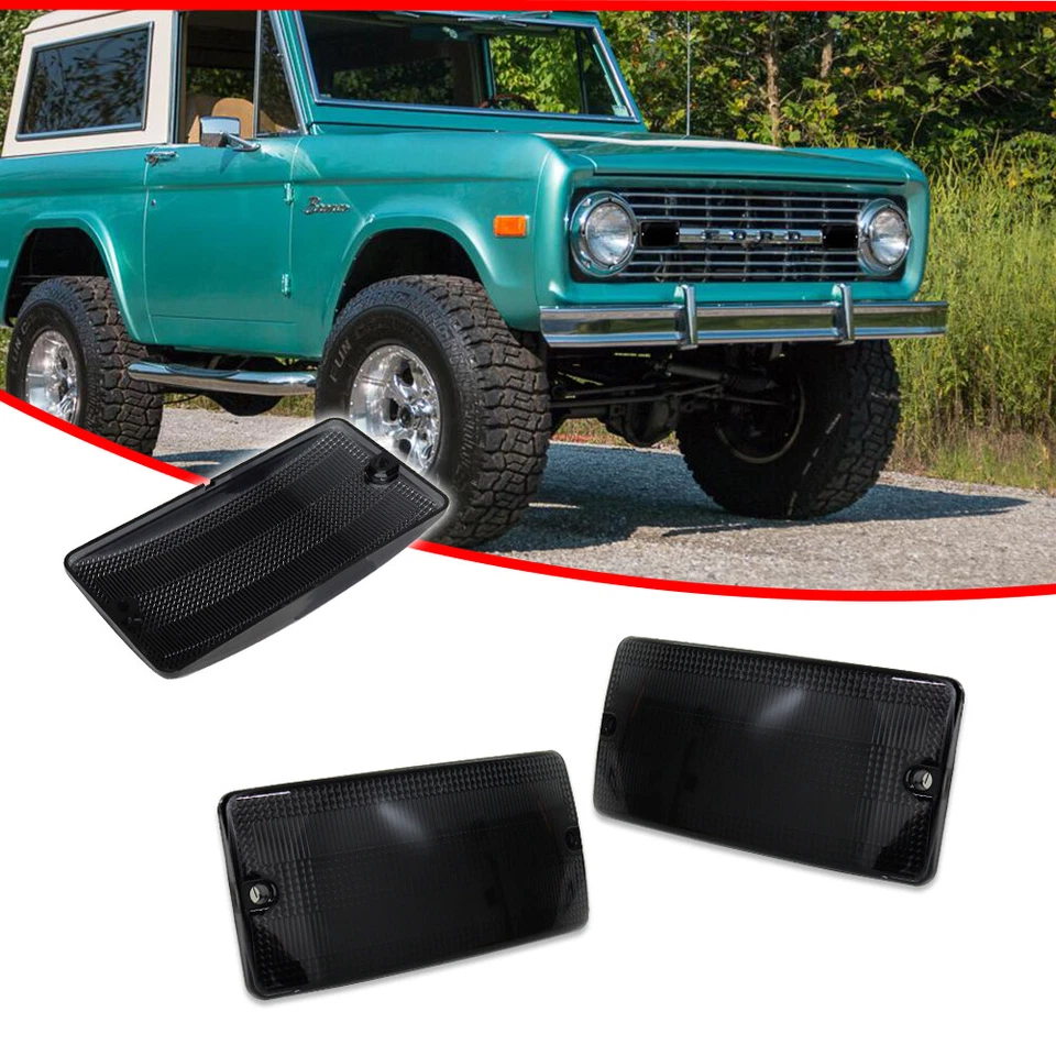 Kit de carcasas de luces de señal de giro de parrilla delantera con lente ahumada para Ford Bronco 1969-1977 Foto 2 de 4