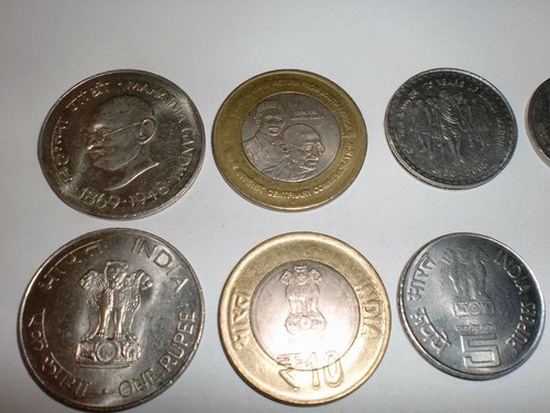 REPUBLIC OF INDIA - 5 COINS OF MAHATMA GANDHI - SOME RARE - 1969-2015 - Picture 2 of 5